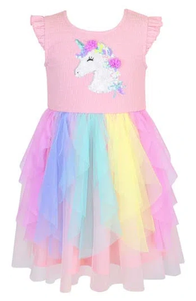 Zunie Kids' Unicorn Sequin Tulle Dress In Multi