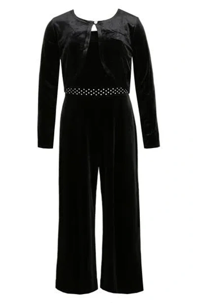 Zunie Kids' Velvet Jumpsuit & Shrug Set In Black