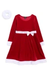 Zunie Kids' Velvet Santa Party Dress & Scrunchie Set In Red