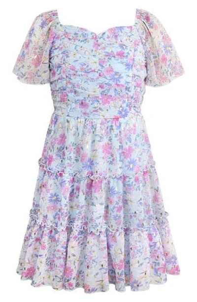 Zunie Kids' Yoryu Tiered Chiffon Dress In Multi