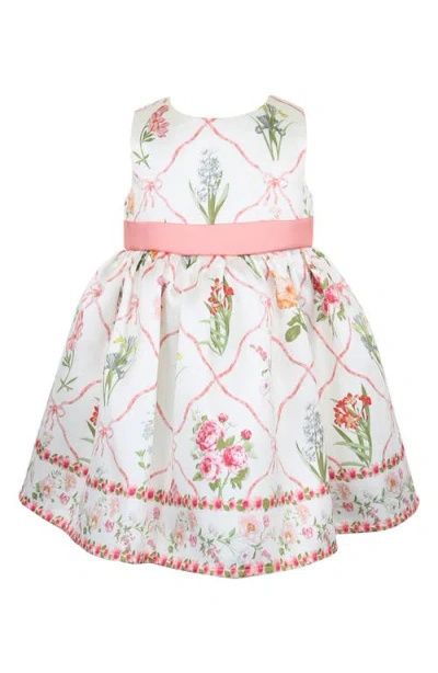 Zunie Babies'  Lattice Floral Print Sleeveless Party Dress In White
