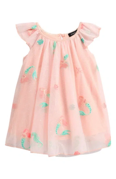 Zunie Babies'  Mermaid Embroidered Dress In Orange
