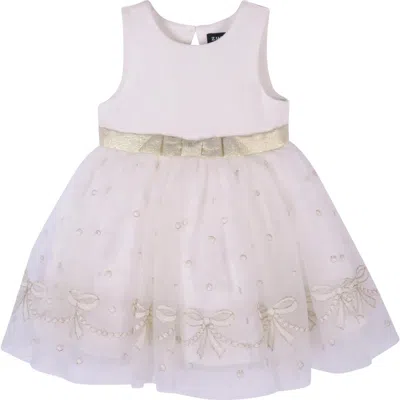 Zunie Babies'  Ponte Bodice Mesh Skirt Party Dress In Ivory/gold