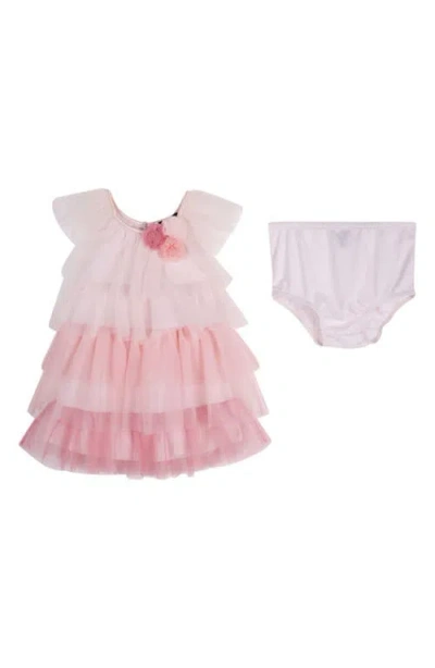 Zunie Babies'  Tiered Mesh Dress & Bloomers In Pink