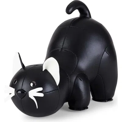 Zuny Cat Faux Leather Bookend In Black