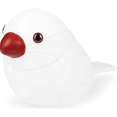 Zuny Java Sparrow Faux Leather Paperweight In White