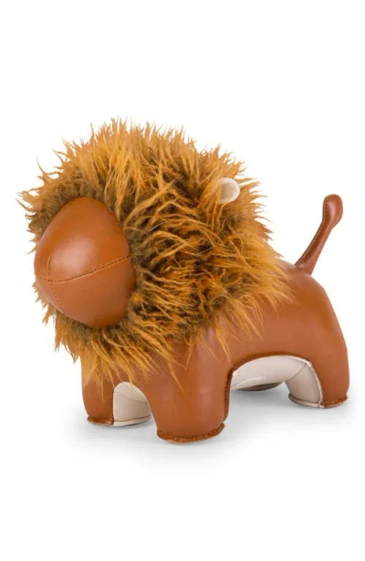 Zuny Lion Lino Faux Leather Bookend In Multi
