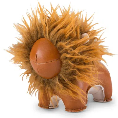 Zuny Lion Lino Faux Leather Paperweight In Brown