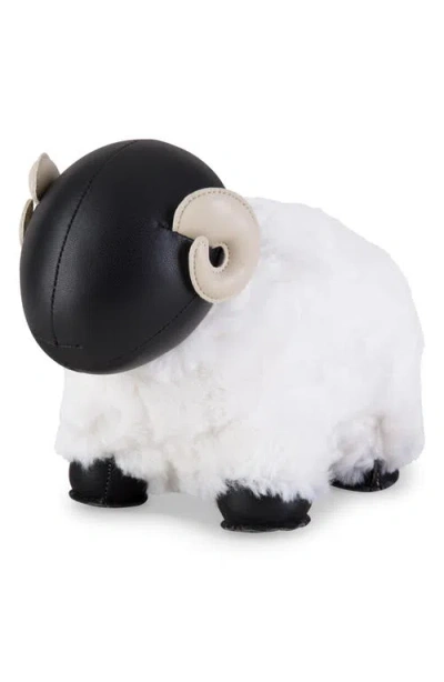 Zuny Sheep Bomy Ii Fleece & Faux Leather Bookend In White