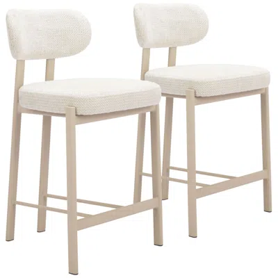 Zuo Aurea Counter Stool (set Of 2) Light Gray In White