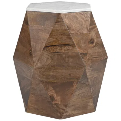 Zuo Bisel Side Table White & Walnut In Brown