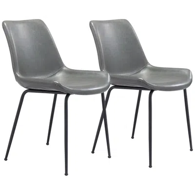 Zuo Byron Gray Faux Leather Dining Chairs Set Of 2