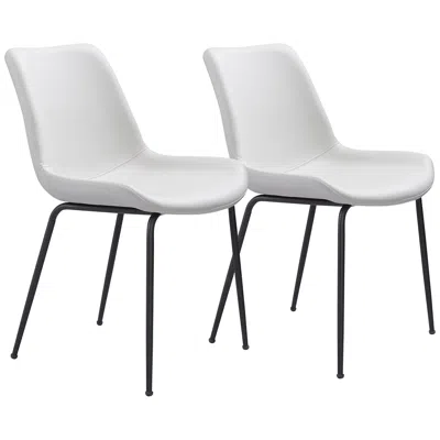 Zuo Byron White Faux Leather Dining Chairs Set Of 2