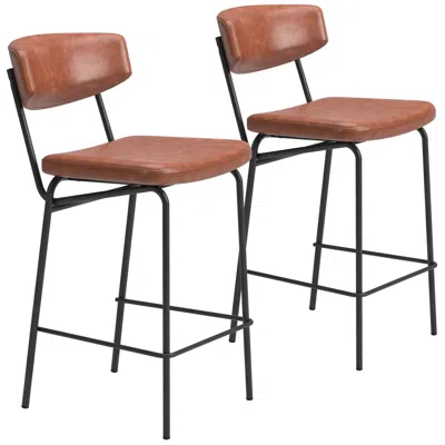 Zuo Charon Counter Stool (set Of 2) Vintage Brown