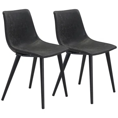 Zuo Daniel Vintage Black Faux Leather Dining Chairs Set Of 2
