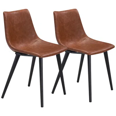 Zuo Daniel Vintage Brown Faux Leather Dining Chairs Set Of 2