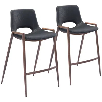 Zuo Desi 25 1/2" Black Faux Leather Modern Counter Chairs Set Of 2