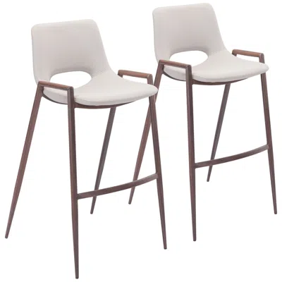 Zuo Desi 29 1/4" Beige Faux Leather Modern Bar Chairs Set Of 2