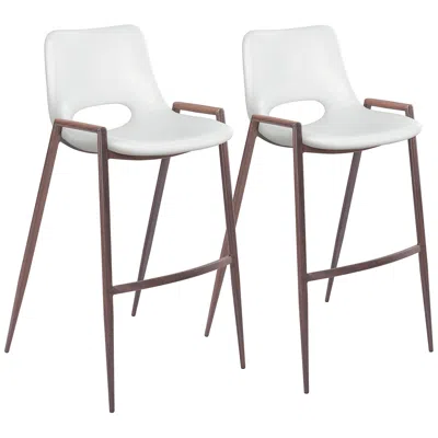 Zuo Desi 29 1/4" White Faux Leather Bar Stools Set Of 2