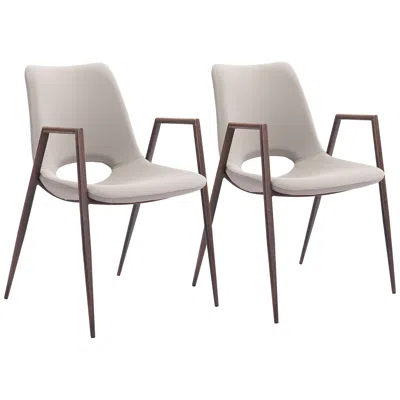 Zuo Desi Beige Faux Leather Dining Chairs Set Of 2