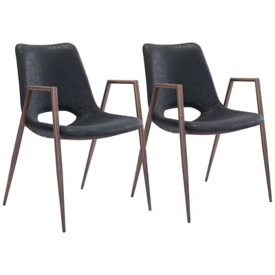 Zuo Desi Black Faux Leather Dining Chairs Set Of 2 In Blue