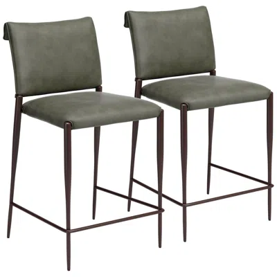 Zuo Freesia Counter Stool (set Of 2) Olive Green