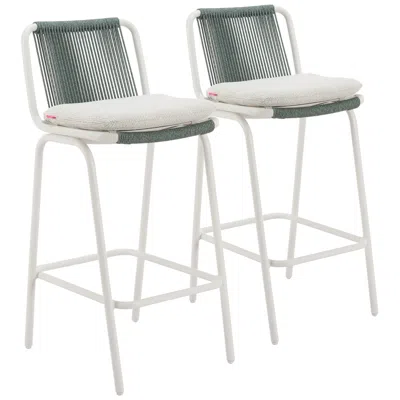 Zuo Luft Barstool White & Green Set Of 2