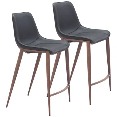 Zuo Magnus 25 3/4" Black Faux Leather Counter Stools Set Of 2
