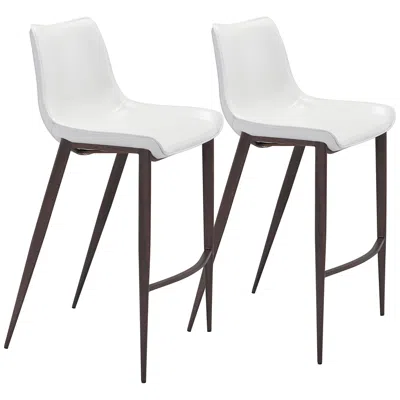 Zuo Magnus White Faux Leather Bar Stools Set Of 2