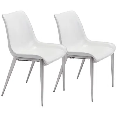 Zuo Magnus White Faux Leather Dining Chairs Set Of 2