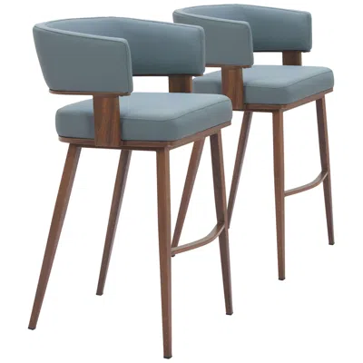 Zuo Poise Barstool Blue & Walnut