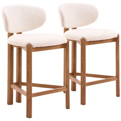 Zuo Rosetta Counter Stool (set Of 2) Beige & Walnut In Multi