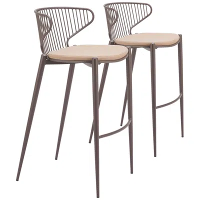 Zuo Silues Barstool (set Of 2) Taupe & Brown