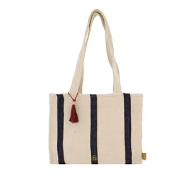Zusss Cotton Bag With Stripe Ecru/dark Blue