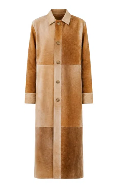 Zut Antar Patchwork Haircalf Coat In Brown