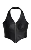 Zut Carioca Leather Halterneck Top In Black