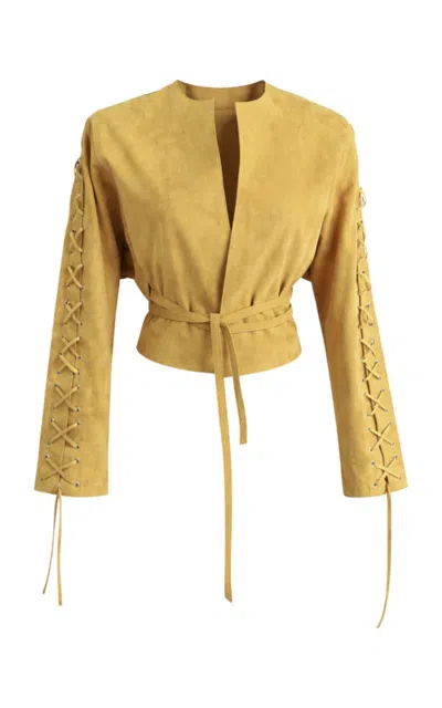 Zut Jockey Suede Lace-up Jacket In Yellow