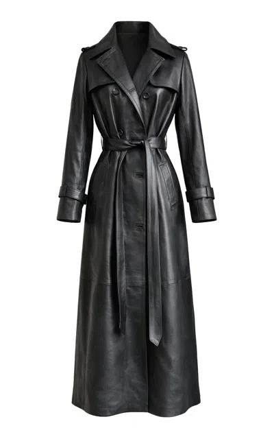 Zut Navan Leather Trench Coat In Black