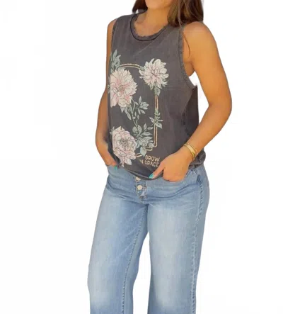 Zutter Floral Grow In Grace Tank In Dark Grey In Gray