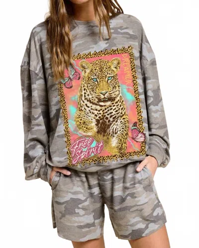 Zutter Free Spirit Dreamer Leopard Graphic French Terry Pullover In Camo In Multi