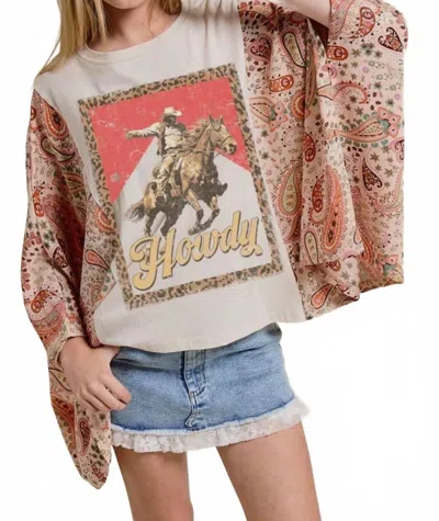 Zutter Howdy Western Cowboy Graphic Sheer Sleeve Top In Multicolor
