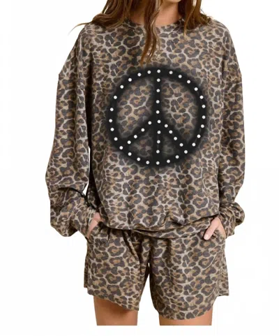 Zutter Puff Brush Peace Off Graphic French Terry Pullover In Leopard In Multi