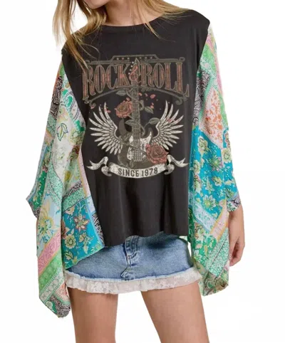 Zutter Rock N Roll Vintage Graphic Sheer Sleeve Top In Multicolor