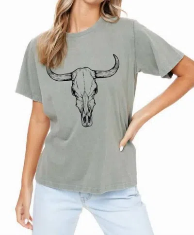 Zutter Vintage Longhorn Skull Graphic Tshirt In Olive Green