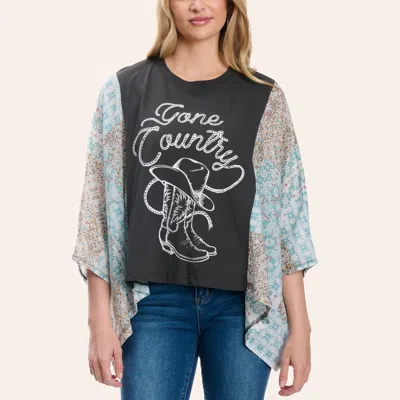 Zutter Women's Black Gone Country Graphic Kimono Sleeve T-shirt In Gray
