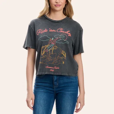 Zutter Women's Black Ride On Embroidered Cropped T-shirt In Gray