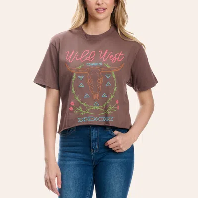 Zutter Women's Brown Wild West Graphic Cropped T-shirt