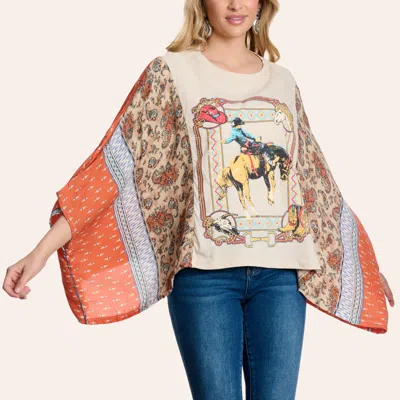 Zutter Women's Burnt Orange & Cream Bronc Rider Graphic Kimono Sleeve T-shirt In Brown