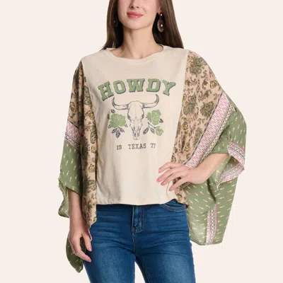 Zutter Women's Cream Howdy Skull Graphic Kimono Sleeve T-shirt In Green