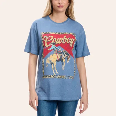 Zutter Women's Heather Blue Cowboy Graphic T-shirt In Multi